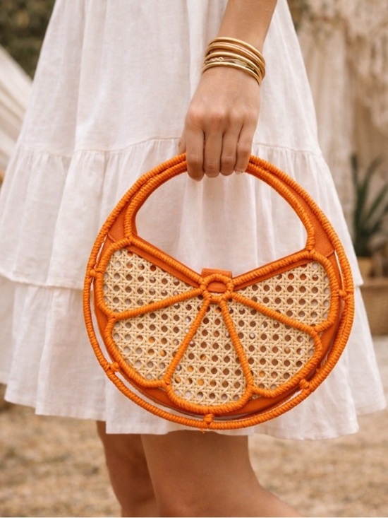 a new day Handbags - A new day RARE Handwoven Orange slice Rattan Circle Tote